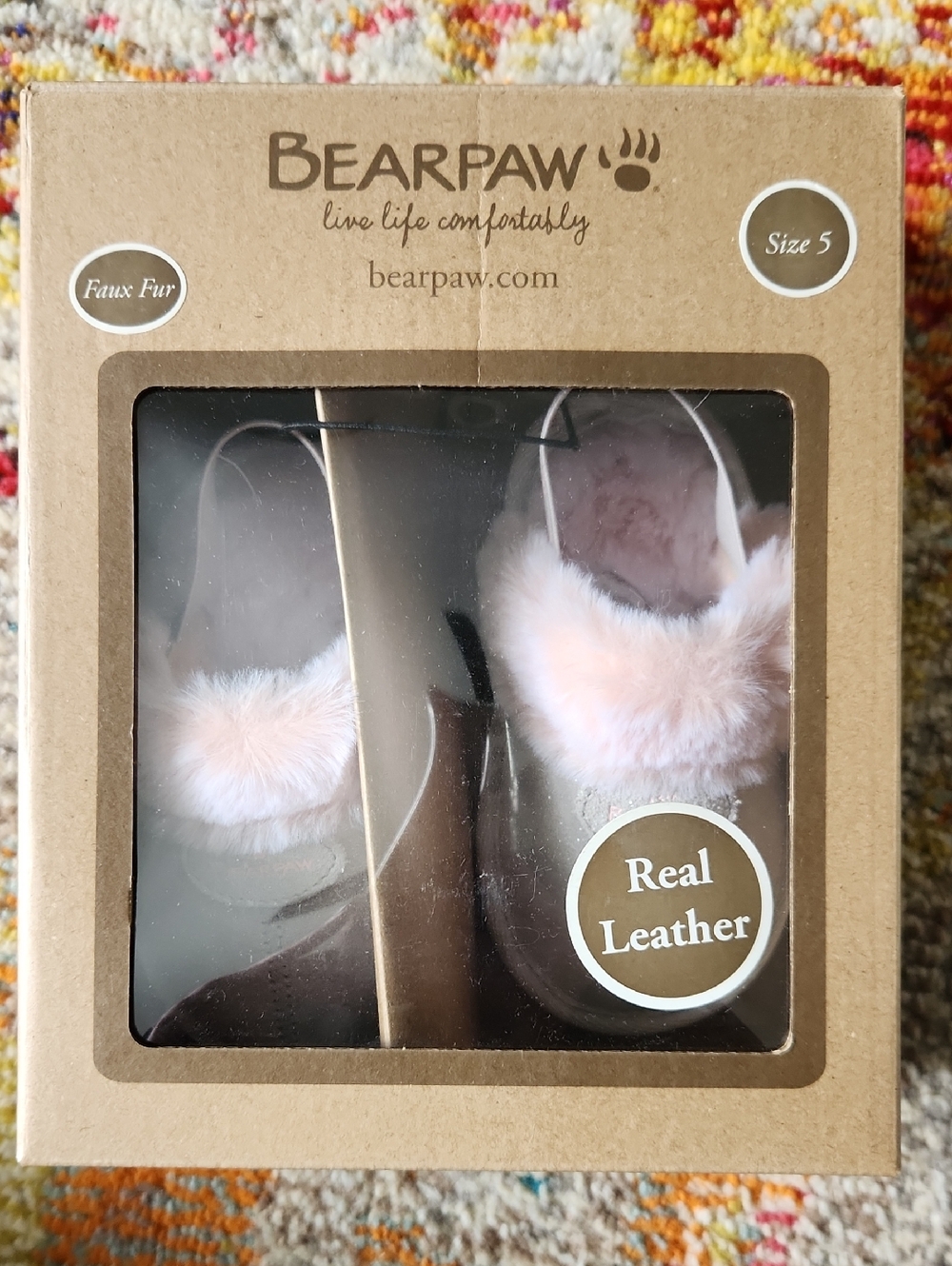 BearPaw Pink Faux Fur Real Leather Slip-On GIRLS SIZE 5
